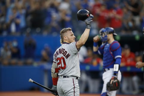 Josh Donaldson of the Minnesota Twins salutes the crowd during the first inning of their MLB game against the Toronto Blue Jays. (Photo by Cole Burston/Getty Images)