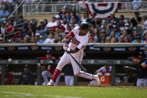 Luis Arraez of the Minnesota Twins swings at a pitch against the Toronto Blue Jays. (Photo by Stephen Maturen/Getty Images)