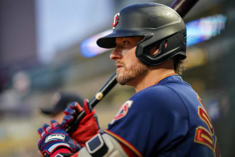 Josh Donaldson of the Minnesota Twins looks on against the Detroit Tigers. (Photo by Brace Hemmelgarn/Minnesota Twins/Getty Images)