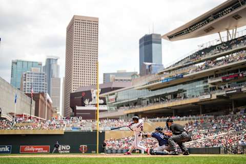 A general view as Luis Arraez of the Minnesota Twins bats against the Tampa Bay Rays. (Photo by Brace Hemmelgarn/Minnesota Twins/Getty Images)