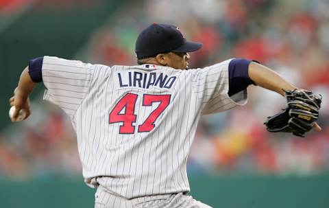 Starting pitcher Francisco Liriano of the Minnesota Twins throws a pitch against the Los Angeles Angels of Anaheim on May 31, 2006. (Photo by Stephen Dunn/Getty Images)