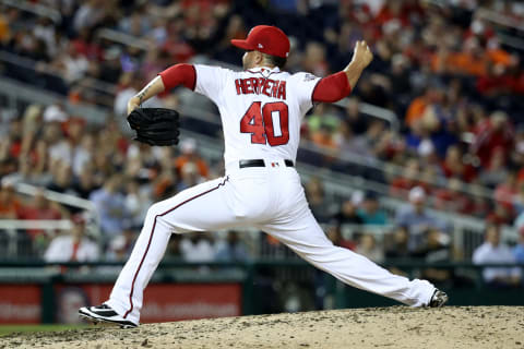 WASHINGTON, DC – JUNE 21: Kelvin Herrera #40 of the Washington Nationals throws to a Baltimore Orioles batter in the eighth inning against the Baltimore Orioles at Nationals Park on June 21, 2018 in Washington, DC. (Photo by Rob Carr/Getty Images)