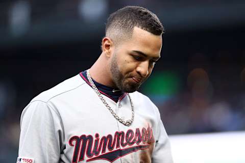 SEATTLE, WASHINGTON – MAY 16: Eddie Rosario #20 of the Minnesota Twins reacts after being thrown out at third base in the second inning against the Seattle Mariners during their game at T-Mobile Park on May 16, 2019 in Seattle, Washington. (Photo by Abbie Parr/Getty Images)