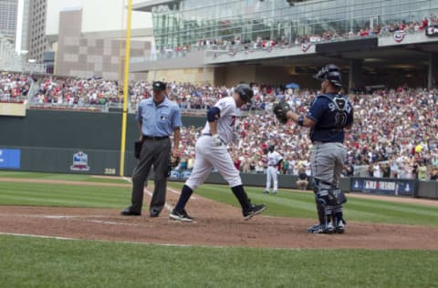 Jim Thome of the Minnesota Twins hits his 574th career home run.(Photo by Wayne Kryduba/Getty Images)