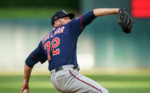 Caleb Thielbar of the Minnesota Twins pitches during a summer camp workout at Target Field. (Photo by Brace Hemmelgarn/Minnesota Twins/Getty Images)