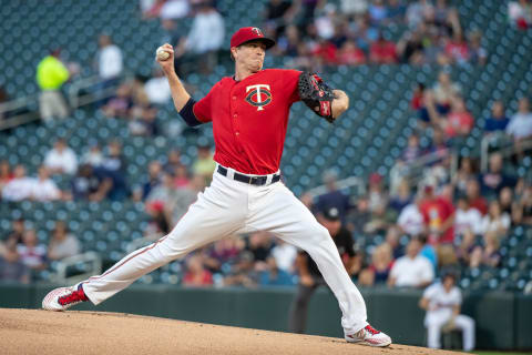 Minnesota Twins starting pitcher Kyle Gibson delivers a pitch during the first inning against the Kansas City Royals. (Jordan Johnson-USA TODAY Sports)