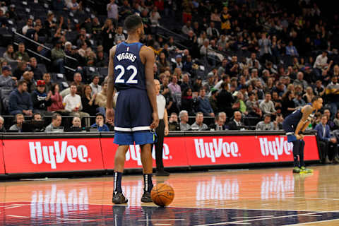 Minnesota Timberwolves forward Andrew Wiggins puts the ball down well. (Bruce Kluckhohn-USA TODAY Sports)