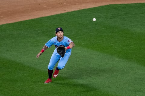 Minnesota Twins outfielder Aaron Whitefield fields a fly ball in the seventh inning against St Louis Cardinals at Target Field. (Brad Rempel-USA TODAY Sports)