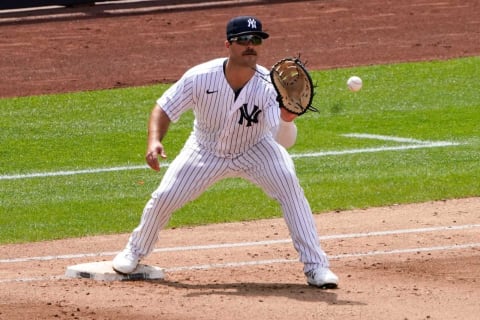 First baseman and possible Minnesota Twins non-tender candidate Mike Ford makes a play at first.