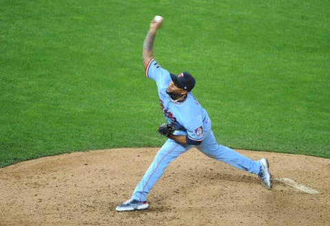 Minnesota Twins pitcher Alex Colome delivers a pitch during the seventh inning against the Texas Rangers at Target Field. Mandatory Credit: Marilyn Indahl-USA TODAY Sports