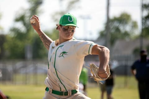 Mainland’s Chase Petty (4) pitches against Cherokee Monday, May 17, 2021 in Linwood, N.J. (Jl Cherokee Mainland 51721 01)