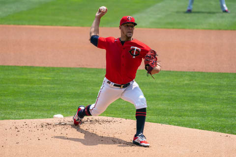 Minnesota Twins starting pitcher Jose Berrios delivers a pitch during the first inning against the Detroit Tigers at Target Field. Mandatory Credit: Jordan Johnson-USA TODAY Sports