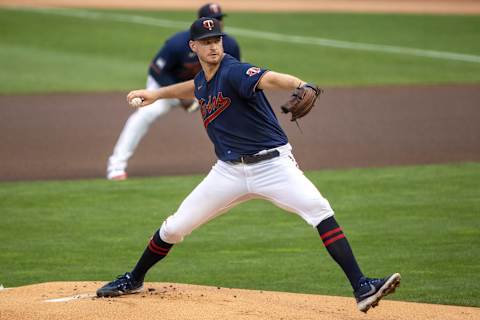 Minnesota Twins starting pitcher Bailey Ober delivers a pitch in the first inning against the Cleveland Indians at Target Field. (Jesse Johnson-USA TODAY Sports)