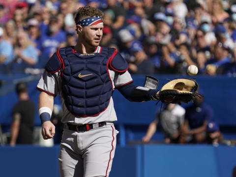 The home plate umpire tosses the ball back to Minnesota Twins catcher Ryan Jeffers. (John E. Sokolowski-USA TODAY Sports)