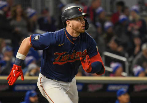 Minnesota Twins catcher Ryan Jeffers runs to first against the Toronto Blue Jays. (Nick Wosika-USA TODAY Sports)