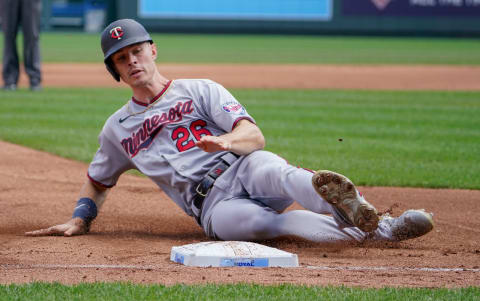 Minnesota Twins right fielder Max Kepler slides into third base against the Kansas City Royals (Denny Medley-USA TODAY Sports)