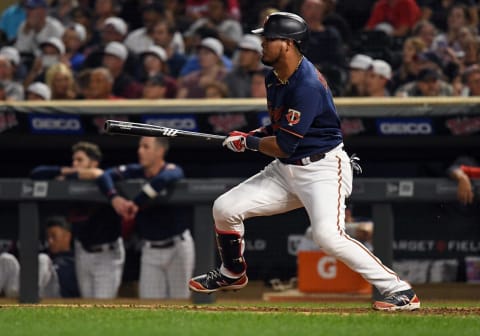 Minnesota Twins infielder Luis Arraez hits a single against the Detroit Tigers at Target Field. (Nick Wosika-USA TODAY Sports)