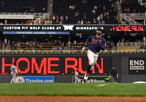 Minnesota Twins outfielder Byron Buxton rounds the bases after hitting a solo home run. (Nick Wosika-USA TODAY Sports)