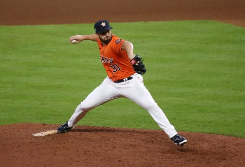 Houston Astros relief pitcher Kendall Graveman throws a pitch against the Atlanta Braves. (Troy Taormina-USA TODAY Sports)