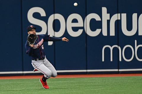 Minnesota Twins left fielder Gilberto Celestino catches a line drive in the sixth inning against the Tampa Bay Rays. (Jonathan Dyer-USA TODAY Sports)