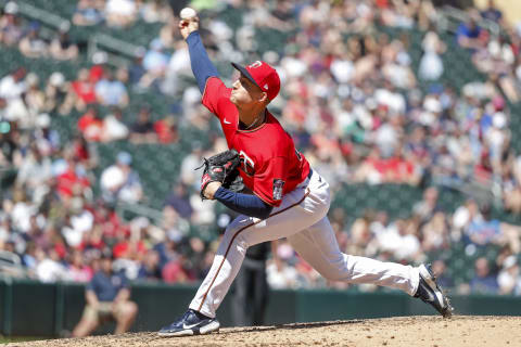 Minnesota Twins starting pitcher Griffin Jax throws to the Oakland Athletics. (Bruce Kluckhohn-USA TODAY Sports)