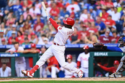 Philadelphia Phillies shortstop Didi Gregorius hits a single against the Chicago Cubs. (Kyle Ross-USA TODAY Sports)