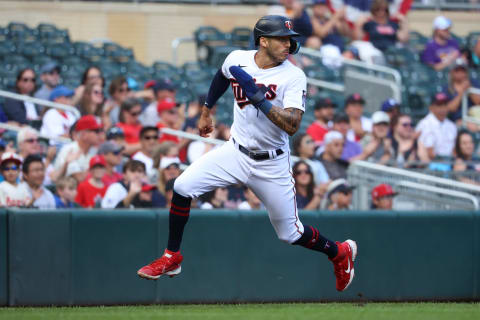 Minnesota Twins shortstop Carlos Correa runs home to score against the Los Angeles Angels. (Matt Krohn-USA TODAY Sports)