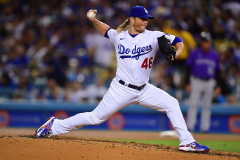 Los Angeles Dodgers relief pitcher Craig Kimbrel throws against the Colorado Rockies. (Gary A. Vasquez-USA TODAY Sports)