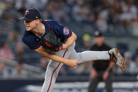 Minnesota Twins starting pitcher Sonny Gray follows through after throwing a pitch during the first inning against the New York Yankees. (Vincent Carchietta-USA TODAY Sports)