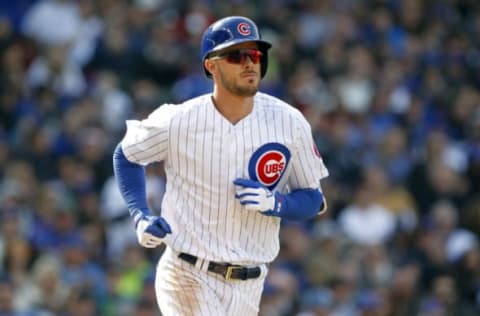 Apr 14, 2017; Chicago, IL, USA; Chicago Cubs third baseman Kris Bryant (17) is walked during the eighth inning of the game against the Pittsburgh Pirates at Wrigley Field. Mandatory Credit: Caylor Arnold-USA TODAY Sports