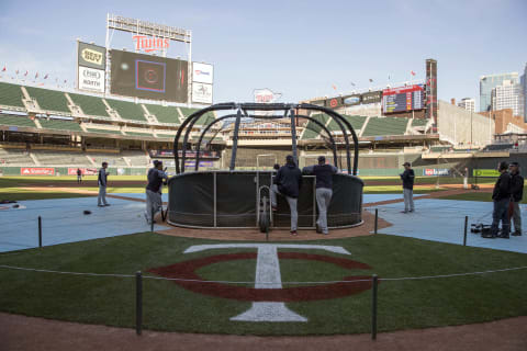 Apr 17, 2017; Minneapolis, MN, USA; The Cleveland Indians during batting practice prior to tonights game against the Minnesota Twins at Target Field. Mandatory Credit: Jordan Johnson-USA TODAY Sports