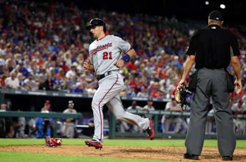 Apr 25, 2017; Arlington, TX, USA; Minnesota Twins catcher Jason Castro (21) scores on a wild pitch during the fifth inning against the Texas Rangers at Globe Life Park in Arlington. Mandatory Credit: Kevin Jairaj-USA TODAY Sports