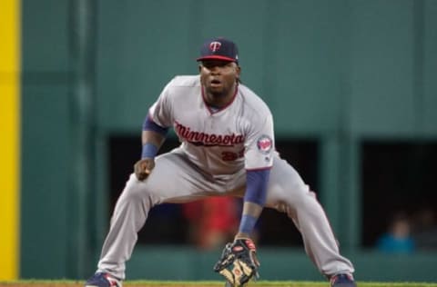 Apr 26, 2017; Arlington, TX, USA; Minnesota Twins third baseman Miguel Sano (22) in action during the game against the Texas Rangers at Globe Life Park in Arlington. Mandatory Credit: Jerome Miron-USA TODAY Sports