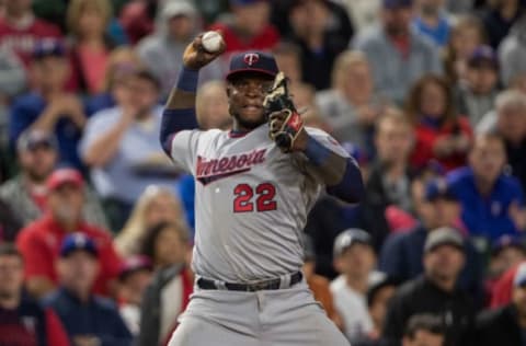 Apr 26, 2017; Arlington, TX, USA; Minnesota Twins third baseman Miguel Sano (22) in action during the game against the Texas Rangers at Globe Life Park in Arlington. Mandatory Credit: Jerome Miron-USA TODAY Sports