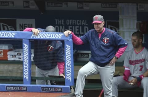 May 14, 2017; Cleveland, OH, USA; Minnesota Twins manager Paul Molitor (4) stands in the dugout in the third inning against the Cleveland Indians at Progressive Field. Mandatory Credit: David Richard-USA TODAY Sports