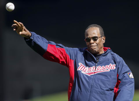 Apr 11, 2016; Minneapolis, MN, USA; Minnesota Twins hall of fame player Rod Carew throws out a ceremonial first pitch before the game between the Twins and the Chicago White Sox at Target Field. Mandatory Credit: Bruce Kluckhohn-USA TODAY Sports