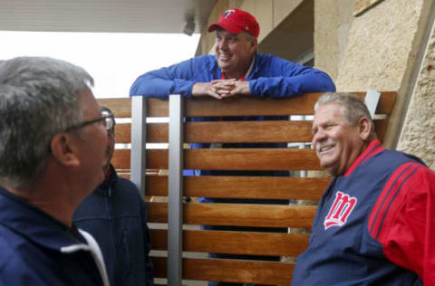 Apr 3, 2017; Minneapolis, MN, USA; Minnesota Twins former first baseman Kent Hrbek greets fans before the gates open for the game with the Kansas City Royals at Target Field. Mandatory Credit: Bruce Kluckhohn-USA TODAY Sports