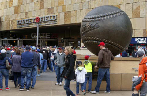 Apr 3, 2017; Minneapolis, MN, USA; Fans enter Target Field for the Opening Day game between the Kansas City Royals and Minnesota Twins. Mandatory Credit: Bruce Kluckhohn-USA TODAY Sports