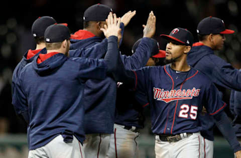 May 11, 2017; Chicago, IL, USA; Minnesota Twins center fielder Byron Buxton (25) celebrates defeating the Chicago White Sox at Guaranteed Rate Field. Mandatory Credit: Caylor Arnold-USA TODAY Sports