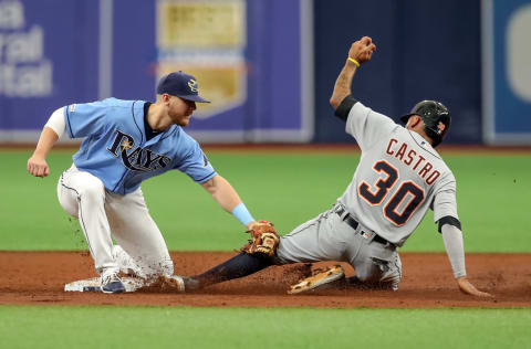 ST. PETERSBURG, FL – AUGUST 18: Michael Brosseau #43 of the Tampa Bay Rays (Photo by Mike Carlson/Getty Images)