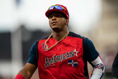 CLEVELAND, OH – JULY 07: Wander Franco #40 of the American League Futures Team, 2019 (Photo by Brace Hemmelgarn/Minnesota Twins/Getty Images)