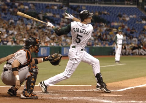 Rocco Baldelli of the Tampa Bay Rays (Photo by A. Messerschmidt/Getty Images) *** Local Caption ***