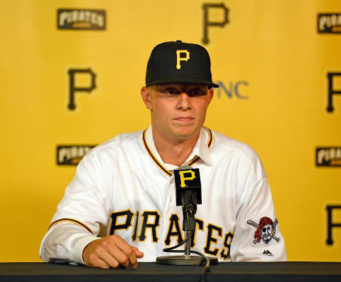 Shane Baz after being drafted by the Pirates in the first round of 2017’s draft. (Photo by Justin Berl/Getty Images)