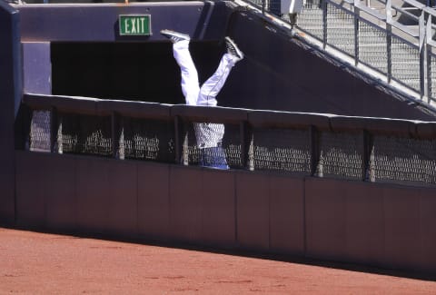 Tampa Bay Rays right fielder Manuel Margot (13) catches a hit off of Houston Astros center fielder George Springer (4) during the second inning in game two of the 2020 ALCS at Petco Park. Mandatory Credit: Jayne Kamin-Oncea-USA TODAY Sports