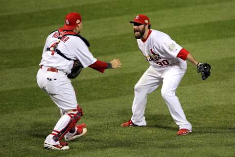 Jason Motte and Yadier Molina celebrate (Source: Doug Pensinger/MLB.com).