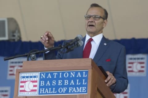 Jul 27, 2014; Cooperstown, NY, USA; Hall of Fame inductee Joe Torre makes his acceptance speech during the class of 2014 national baseball Hall of Fame induction ceremony at National Baseball Hall of Fame. Image Credit: Gregory J. Fisher-USA TODAY Sports