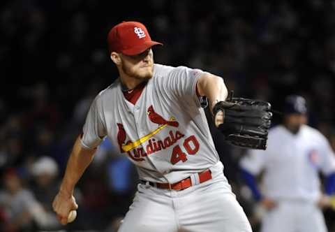 Sep 23, 2014; Chicago, IL, USA; St. Louis Cardinals starting pitcher Shelby Miller (40) throws against the Chicago Cubs during the first inning at Wrigley Field. Image Credit: David Banks-USA TODAY Sports