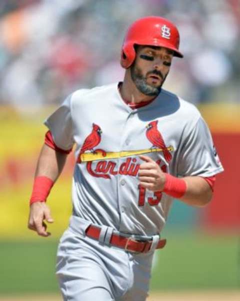 May 14, 2015; Cleveland, OH, USA; St. Louis Cardinals third baseman Matt Carpenter (13) rounds the bases after hitting a two-run home run in the eighth inning against the Cleveland Indians at Progressive Field. Mandatory Credit: David Richard-USA TODAY Sports