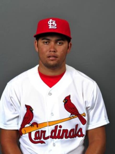 Mar 2, 2015; Jupiter, FL, USA; St. Louis Cardinals infielder Breyvic Valera (86) during photo day at Roger Dean Stadium. Mandatory Credit: Steve Mitchell-USA TODAY Sports