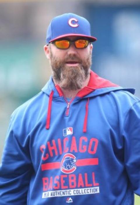 Aug 3, 2015; Pittsburgh, PA, USA; Chicago Cubs relief pitcher Jason Motte (30) before playing the Pittsburgh Pirates at PNC Park. Mandatory Credit: Charles LeClaire-USA TODAY Sports